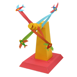 Papercraft recortable y armable de una Torre molinete con aviones. Manualidades a Raudales.