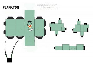 Cubeecraft de personajes de Bob Esponja. Plankton. Manualidades a Raudales.