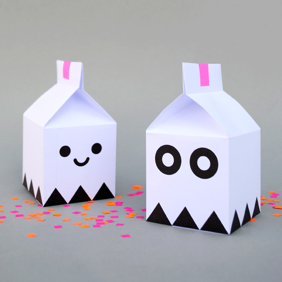 Papercraft recortables de cajas de caramelos de fantasmas para Halloween. Manualidades a Raudales.